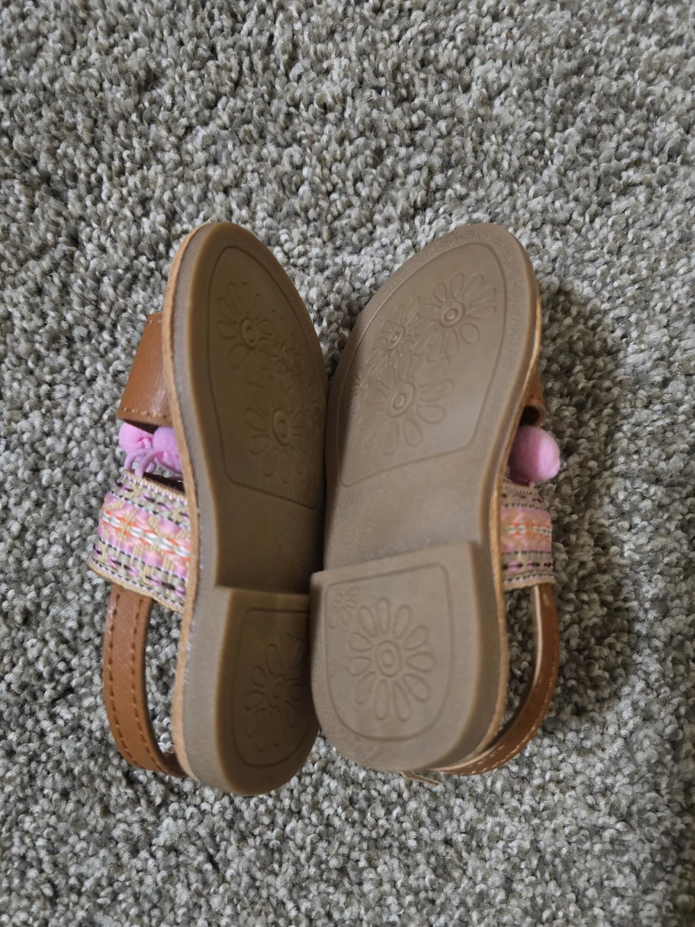 Toddler Pink Pom Pom Brown Strap Sandals